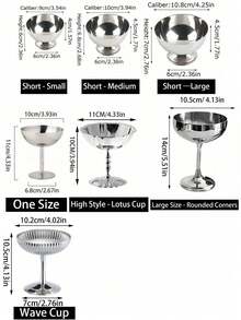 Joivida 1件/2件不锈钢冰淇淋杯、高脚杯、夏季不锈钢甜点碗、水果沙拉碗、枣子零食杯、咖啡杯 - 銀色 - 查看 15