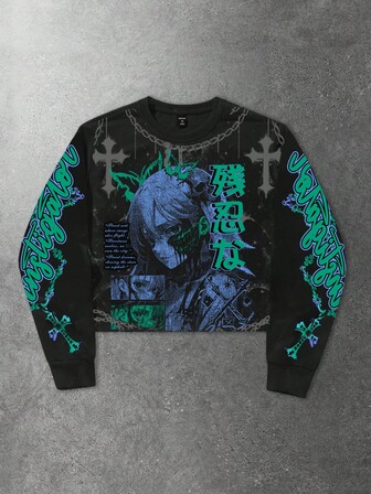 Street Life بلوزة رجالية بطبعة فتاة كرتونية رجعية