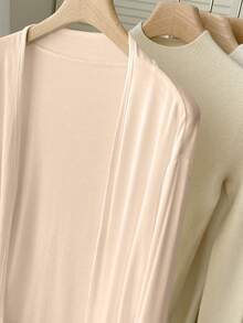 SHEIN Áo khoác nhẹ màu trơn đa năng thường ngày dành cho nữ - Màu be - Xem 4