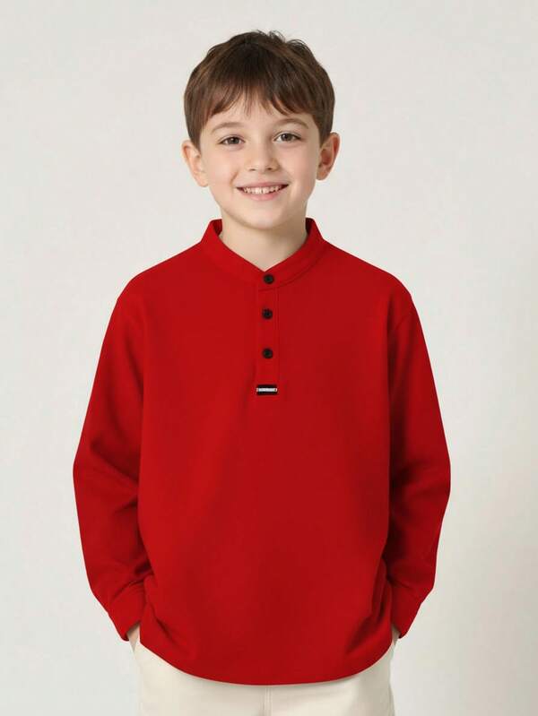 Ein bequemes einfarbiges langärmeliges Poloshirt für kleine Jungen, geeignet für Lässig Bekleidung, passend für Frühling und Sommer, sehr geeignet für Outdoor, Schule, Straßenmode, Partys und Lässig Bekleidung, mit hoher Kosten-Nutzen-Effizienz