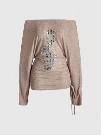 Grunge Punk Punk-Stil Kreuz Nieten Off-Shoulder Damen Kpop Langarm T-Shirt Top