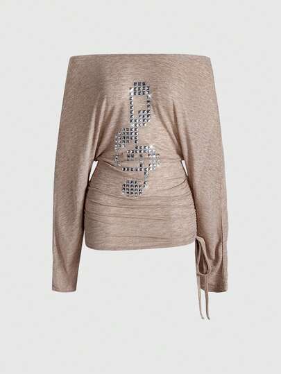 Grunge Punk ملابس علوية نسائية كم طويل بطراز بانك مع صليب وحلقات معدنية على الكتف