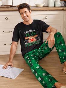 CoupledUp Christmas Plaid Deer Men's Pajama Set - Multicolor - View 6
