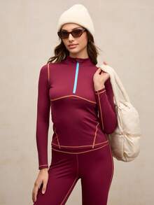 Activina Contrast Color Stand Collar Raglan Sleeve Casual Fitness Sports Sweatshirt Long Sleeve Sports Top Ski