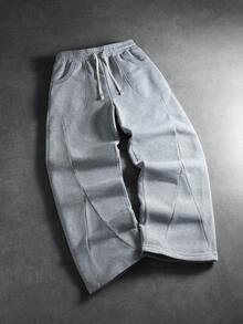 PAVTROS Men's Street Style Patchwork Structured Sweatpants Men Grey Flared Sweatpants Flare Sweatpants Flare Pants Pro Club Sweatpants Men Grey Wide Leg Sweatpants Men Fleece Pants,Baggy,Graphic,Friends,Alternative,Friends,Streetwear,For Men,Jogging, For Winter - Grey - View 3