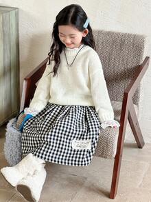 Dazy Kids Maglione a maniche lunghe con collo rotondo, con inserti in pizzo, per ragazze, autunnale - Beige - Visualizzare 2
