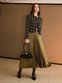 MOTF PREMIUM TWEED PLAID PATTERN SINGLE BREASTED PLACKET CROP JACKET