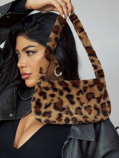 Hatastic 레오파드 플러피 숄더백 (인쇄된 패턴은 무작위로 배치됨), 새로운 가을과 겨울 여성 가방, 최고의 가을 지갑, 가을 의상 여성과 완벽하게 어울림, 여성을 위한 새로운 도착 퍼 가방 크리스마스 선물