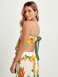 CAJUNI Women's Casual Vacation Tropical Plant Yellow Floral Cashew Print Camisole Tube Top, Suitable For Dates, Outings, Aloha Print Top, Floral Print Women, Resort Wear Print,Floral Dress For Women, - Yellow - View 2