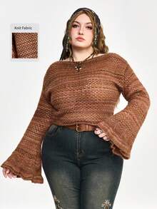 ROMWE Plus Size Vintage Striped Pullover Sweater, Versatile For Autumn/Winter - Red Violet - View 1