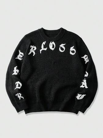 Street Life Herren Lässig Pullover mit Buchstaben-Muster, Herbst/Winter