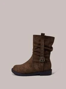 Styleloop Giày bốt cổ cao qua đầu gối kiểu dáng cổ điển dành cho nữ, mũi tròn, ôm vừa vặn - màu nâu - Xem 2