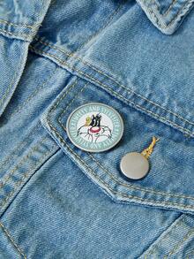 LOONEY TUNES X SHEIN 1pc Letter & Cartoon Pattern Round Metal Brooch - Multicolor - View 2