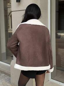 Aloruh Women's Autumn/Winter New Faux Fur Collar Brown Jacket, Winter Fall - Brown - View 2