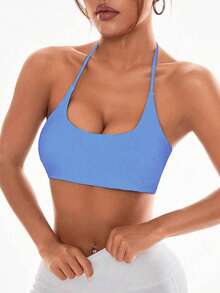 Easithlete Women's Solid Color Halter Neck Everyday Fitness Sports Bra Open Back Sports Bra Sports Bra Adjustable Strap Backless Workout Tops Halter Sports Bra - Blue - View 7