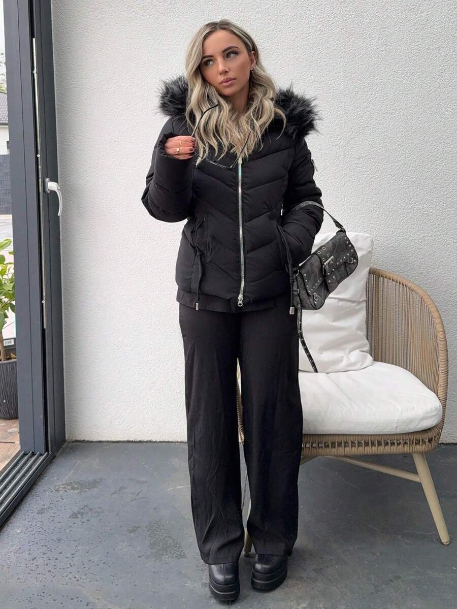 Jeta Ari Áo khoác trùm đầu có mũ trùm đầu màu trơn cổ khóa kéo dài tay dành cho nữ, mùa đông - màu đen - Xem 1