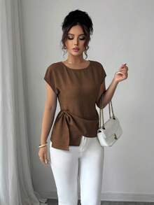 Selianne Áo sơ mi nữ màu xanh lam, áo mùa hè, quần áo mùa hè cho nữ, áo mùa hè, quần áo mùa hè, áo thanh lịch cho nữ - Cà phê nâu - Xem 6