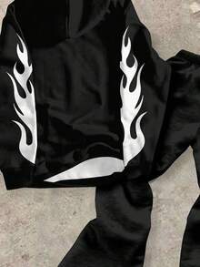 SHEIN 2pcs/Set Tween Boy Casual Loose Hoodie Long Sleeve Top And Wide Leg Pants, Classic Cool Street Graphic Print, Y2K Style, Suitable For Autumn/Winter - Multicolor - View 4