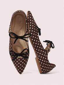 CUCCOO DOLLMOD Pantofi Mary Jane cu buline, drăguți și eleganți, pentru femei, cu funde duble - Maro ciocolata - Vizualizare 2