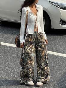 Coolane Women's All-Season Going Out Festival Tree Branch Pattern Homecoming Game Day Embroidered Graphics Baggy Cargo Pants Y2k Old Money Streetwear