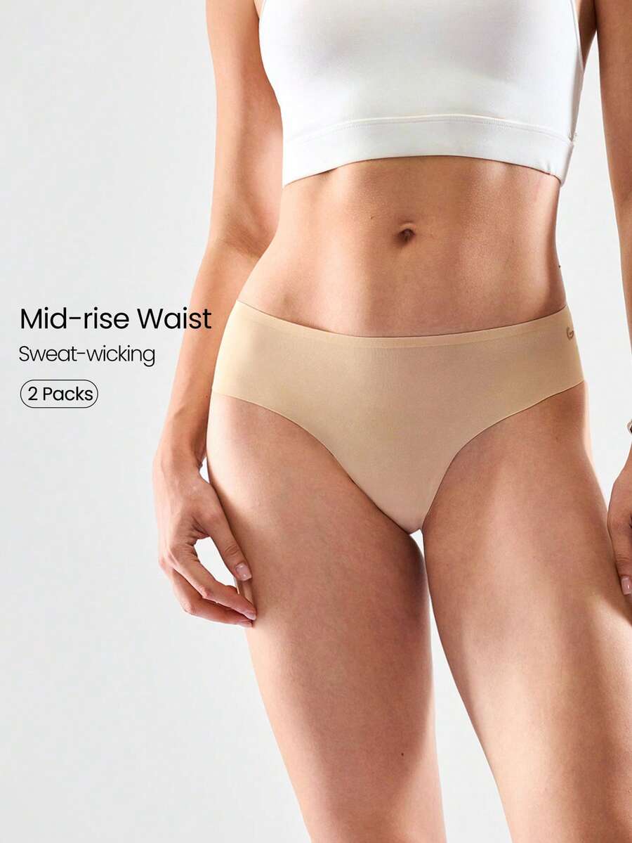 GLOWMODE 2条装 SweatMode 炫彩丝滑无缝吸汗中腰比基尼三角裤，日常休闲工作装