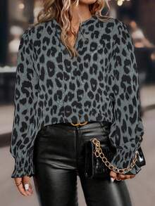 SHEIN CURVE+ Plus-Size Women's Woven Printed Casual Autumn Shirt