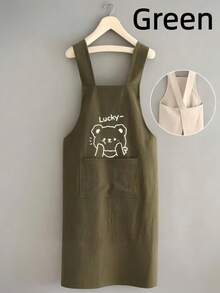 1PC Cute Bear Print Apron Baking Chef Uniform For Home Restaurant Use Oil Resistant Durable Soft Breathable Fabric Front Pocket For Phone Unisex Kitchen Coat For Housework Job - Multicolor - View 4
