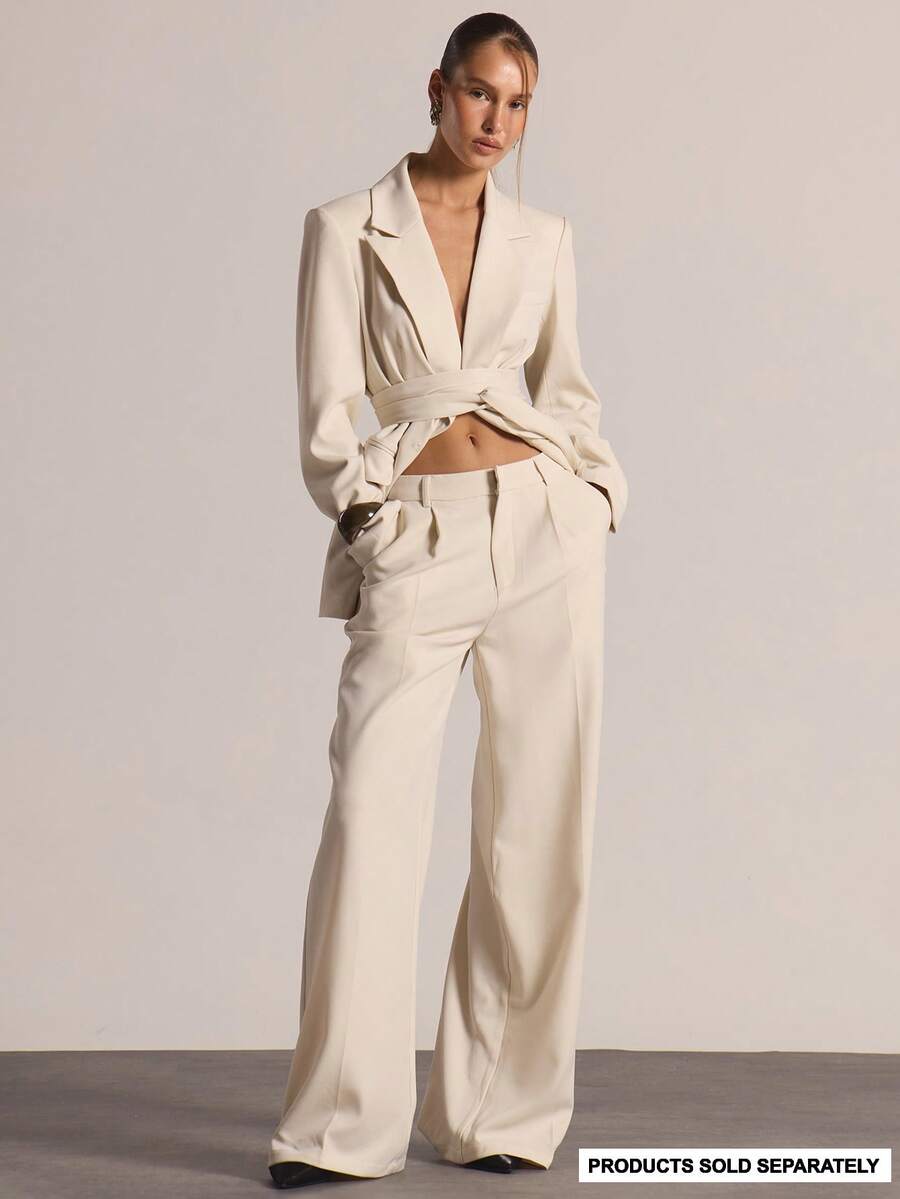 MUSERA Tailored Mid Rise Pleated Wide Leg Trousers Only Suit Autumn Winter Casual Office Going Out Everyday Night Out Sexy Cute Cosy Spring - Beige - View 1