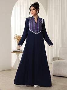 Al Najma Women's Retro Geometric Floral Print Dress, Suitable For Daily Wear And Holiday Parties, Vintage Arabic Style