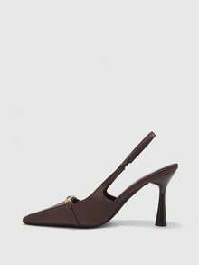 CUCCOO BIZCHIC Women Shoes Fashionable Brown Glossy Material Slingback Temperament Small Square Toe Stiletto Shoes Suitable For Commuting Dating Parties Holiday Parties And Other Occasions To Wear - Brown - View 10