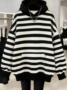 EMERY ROSE Popular Ombre Regular Fit Plus Size Women Casual Sweatshirt - Black and White - View 1