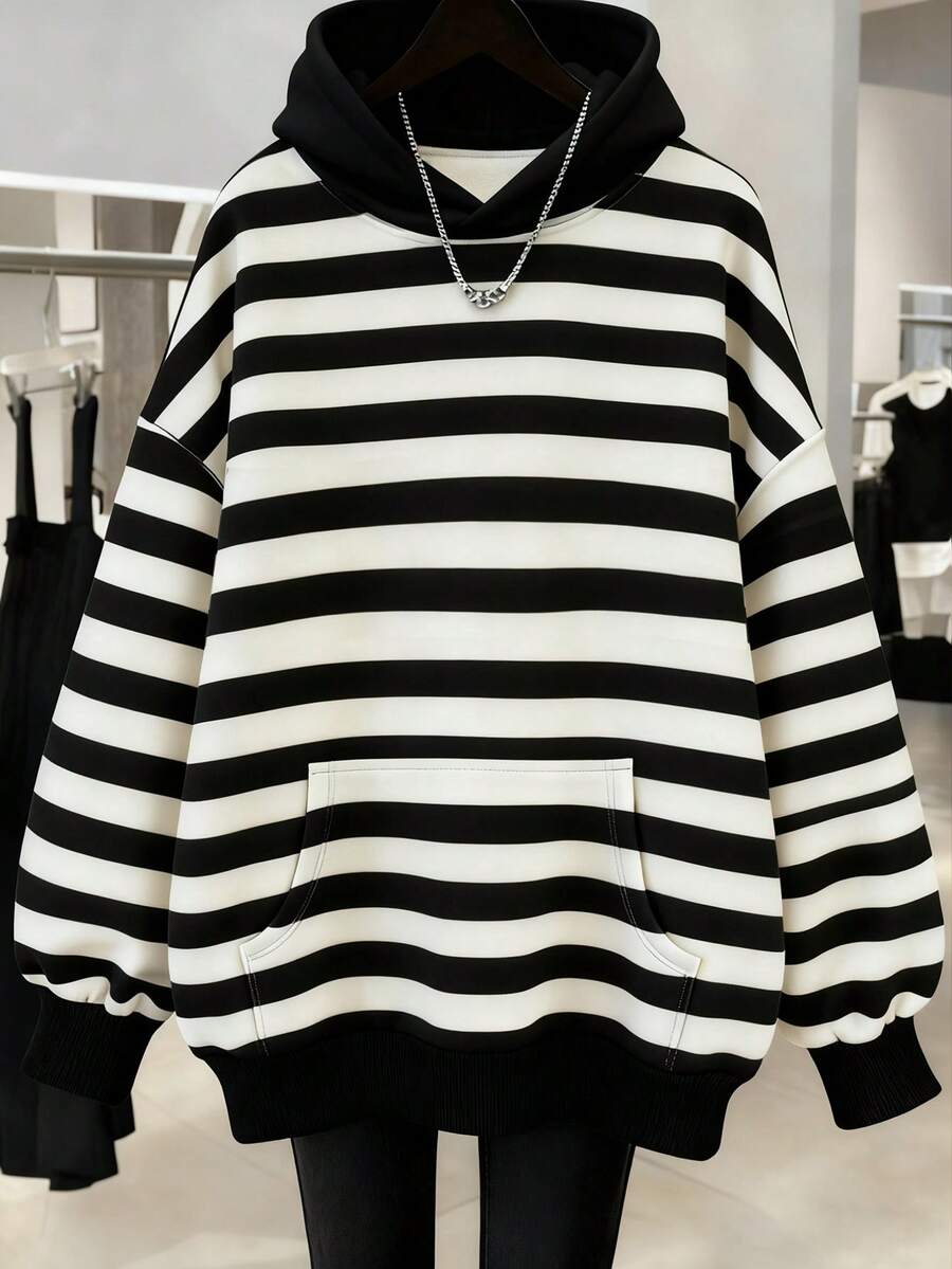 EMERY ROSE Popular Ombre Regular Fit Plus Size Women Casual Sweatshirt - Black and White - View 1