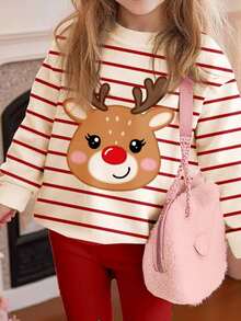 SHEIN Bộ đồ Happikins màu trắng kem và sọc đỏ tía, họa tiết tuần lộc hoạt hình Giáng sinh dễ thương, áo nỉ dài tay cổ tròn dày dặn, chất liệu mềm mại, thích hợp cho bé gái mặc hàng ngày vào mùa thu/đông, dịp Giáng sinh, mùa ấm áp, quà tặng Giáng sinh, trang phục thu đông thoải mái, lớp áo mùa thu đông cho bé gái, phong cách thời trang, trang phục thường ngày, quần áo trẻ em có họa tiết, quần áo mùa thu đông, phong cách mới. - Nhiều màu - Xem 4