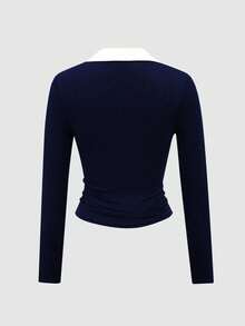 INAWLY 2 piezas Camisetas polo de manga larga negras y grises bordadas de estilo casual para mujer, ajustadas para exteriores