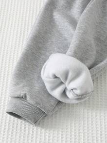 Cozy Pixies 两件套男婴马图案针织柔软拉链连帽衫和弹力腰带束脚裤套装，舒适百搭休闲风，适合室内、室外、日常穿着以及秋冬季运动。 - 灰色 - 查看 8
