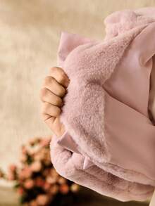 Tween Girl Butterfly Fluffy Long Sleeve Cropped Top + Round Neck Long Sleeve Pleated Hem Dress Set, Elegant & For Party, Christmas - Pink - View 7