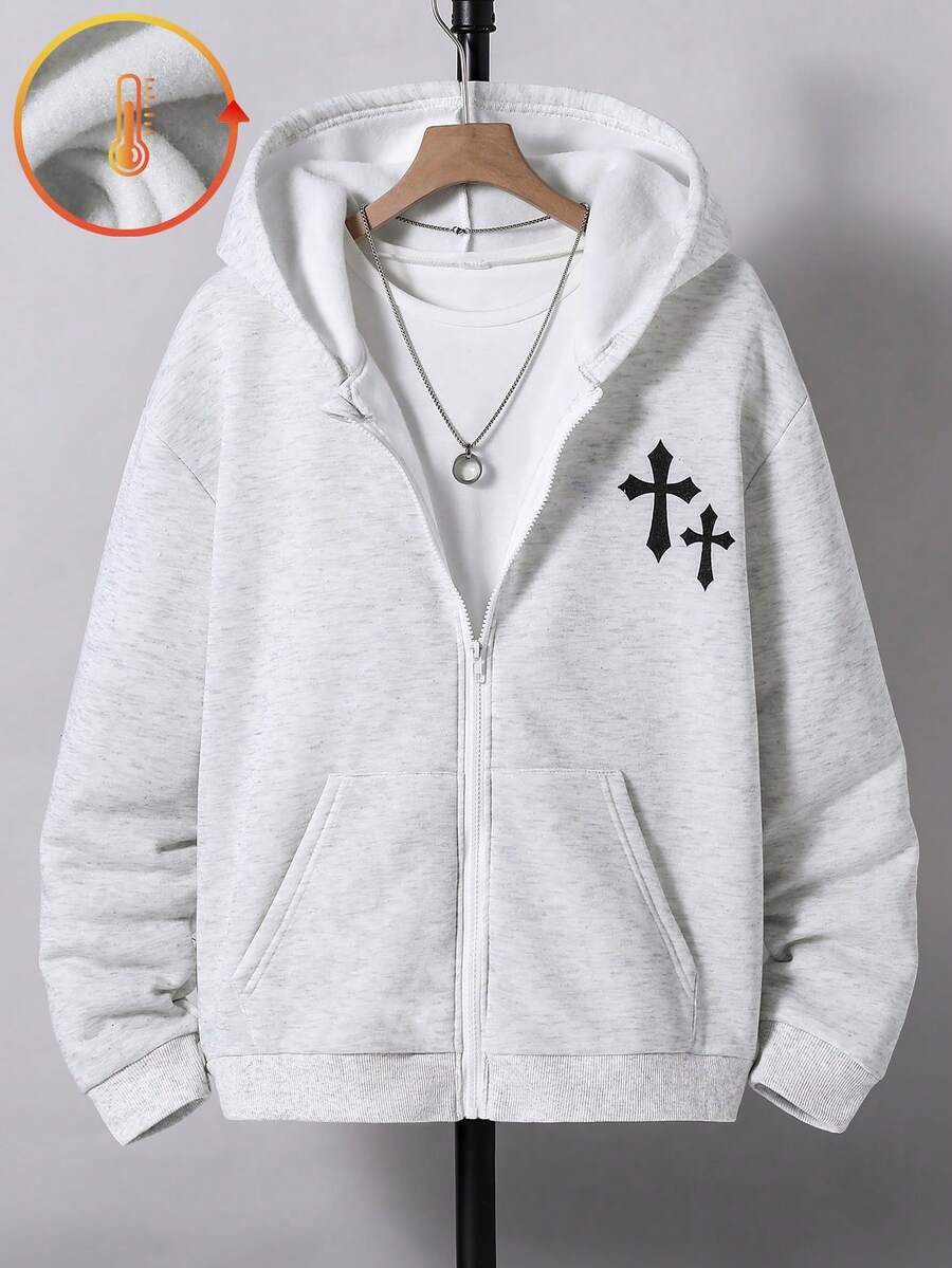 Áo nỉ có mũ trùm đầu in họa tiết đa năng dành cho bé trai tuổi teen - Xám - Xem 1