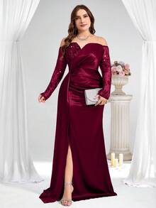Coutiva Váy dạ hội trang trọng cỡ lớn (được đính nhiều họa tiết) - Màu Đỏ Sâu - Xem 5