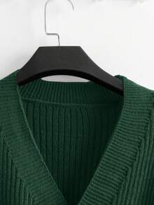 GlowEve New Fashionable Mixed Color Chic Versatile Knitted Sweater Top - Dark Green - View 4