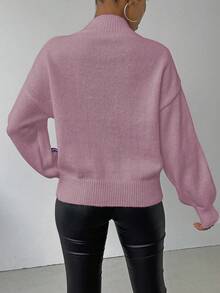 SHEIN LUNE 女士撞色条纹高领长袖毛衣 - 淺灰紫 - 查看 2