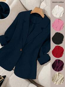 SHEIN Clasi Damen Große Größen Eleganter Modischer Blazer - marineblau - Übersicht 1
