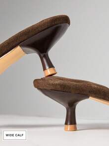 SHUZIA 女式宽跟小猫跟日常时尚休闲性感舒适优雅仿麂皮人字高跟凉鞋 - 咖啡棕 - 查看 2