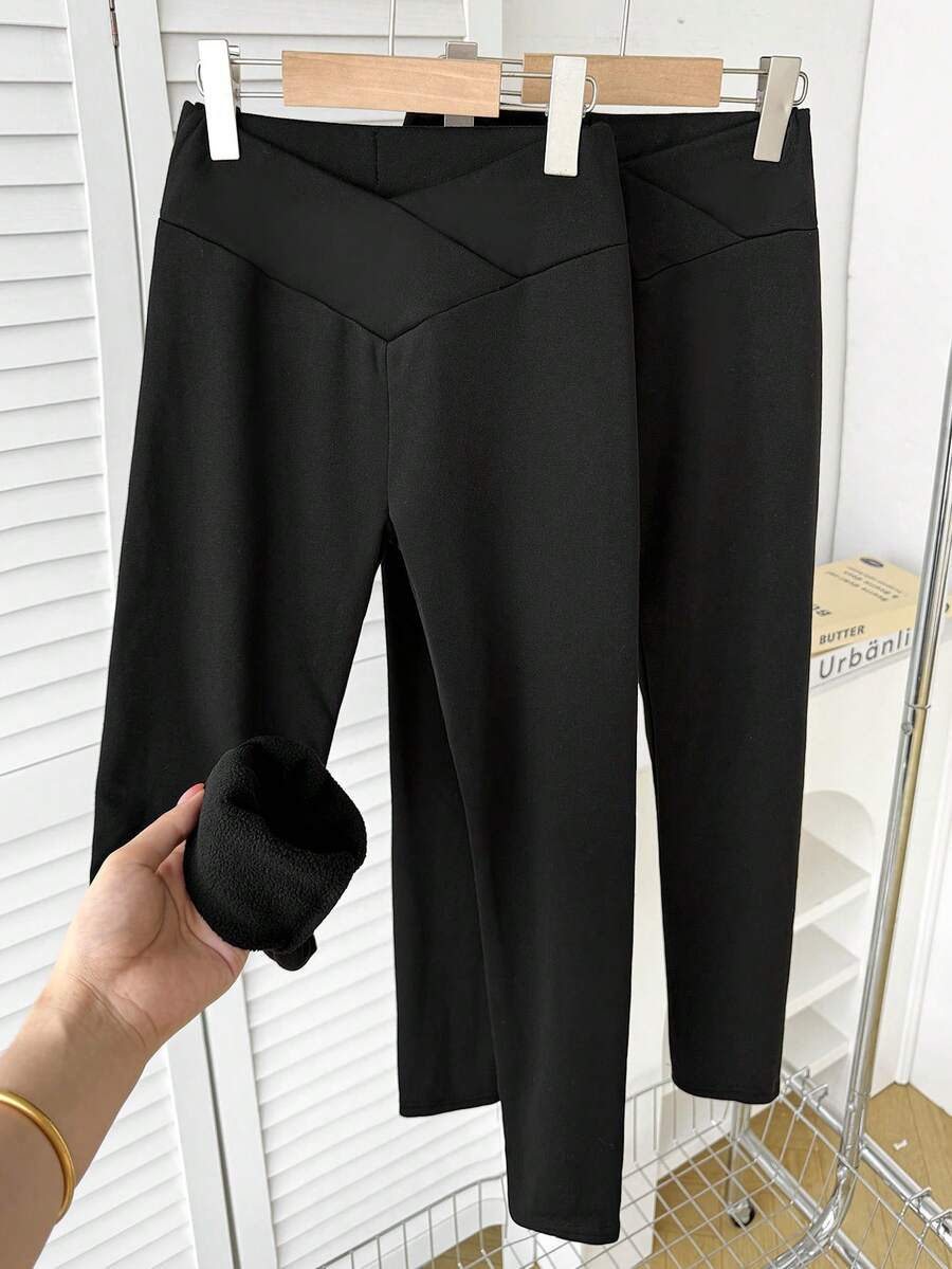 SHEIN 3件套少女基础休闲保暖高腰打底裤,黑色 - 黑色 - 查看 1