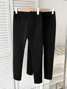 SHEIN 3件套少女基础休闲保暖高腰打底裤，黑色 - 黑色 - 查看 2