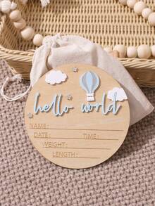 SHEIN 新生兒里程碑木製掛牌，木製裝飾「Hello World」嬰兒出生學校標誌，秋冬款拉鍊式多色輕量男孩女孩通用 - 彩色 - 查看 2