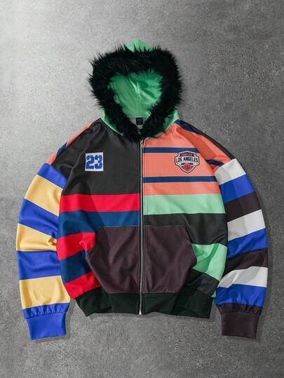 Sudadera con capucha casual de hombre con rayas de contraste