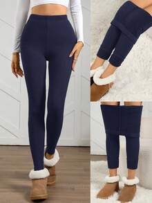 Easowa Quần legging lót nhiệt màu xám dành cho nữ, Thu/Đông - Màu xanh hải quân - Xem 3