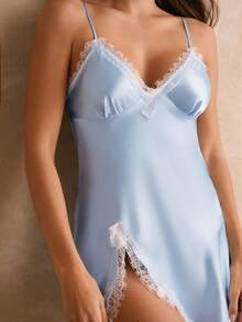 Charlaine 女式撞色蕾丝侧开衩性感吊带睡衣