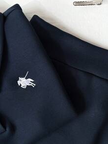 Elamini Women's Casual Polo Collar Horse Embroidery Fitted T-Shirt & Mini Low-Waist Skort Set - Navy Blue - View 3