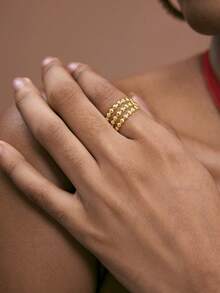 JIAN LASALA 1pc Stainless Steel Adjustable Open Ring In Golden Color, Fashionable - Yellow Gold - View 3